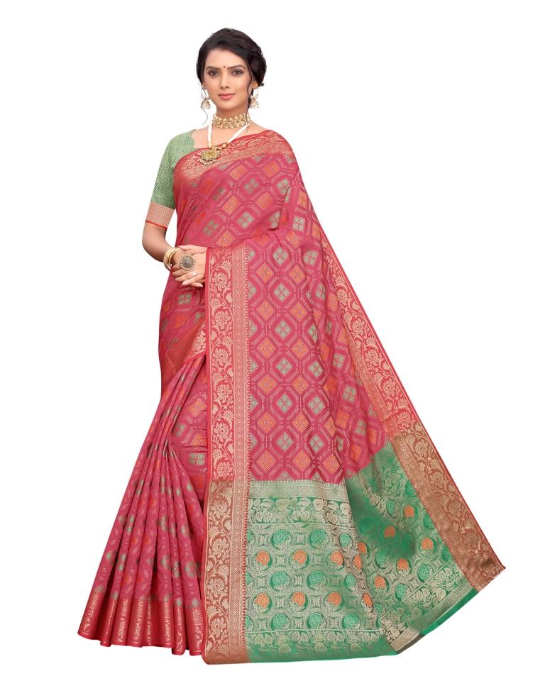 Pink Coloured Poly Silk Jacquard Partywear saree | Leemboodi