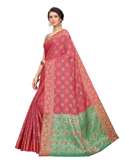 Pink Coloured Poly Silk Jacquard Partywear saree | Leemboodi