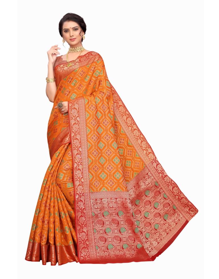 Orange Coloured Poly Silk Jacquard Partywear saree | Leemboodi