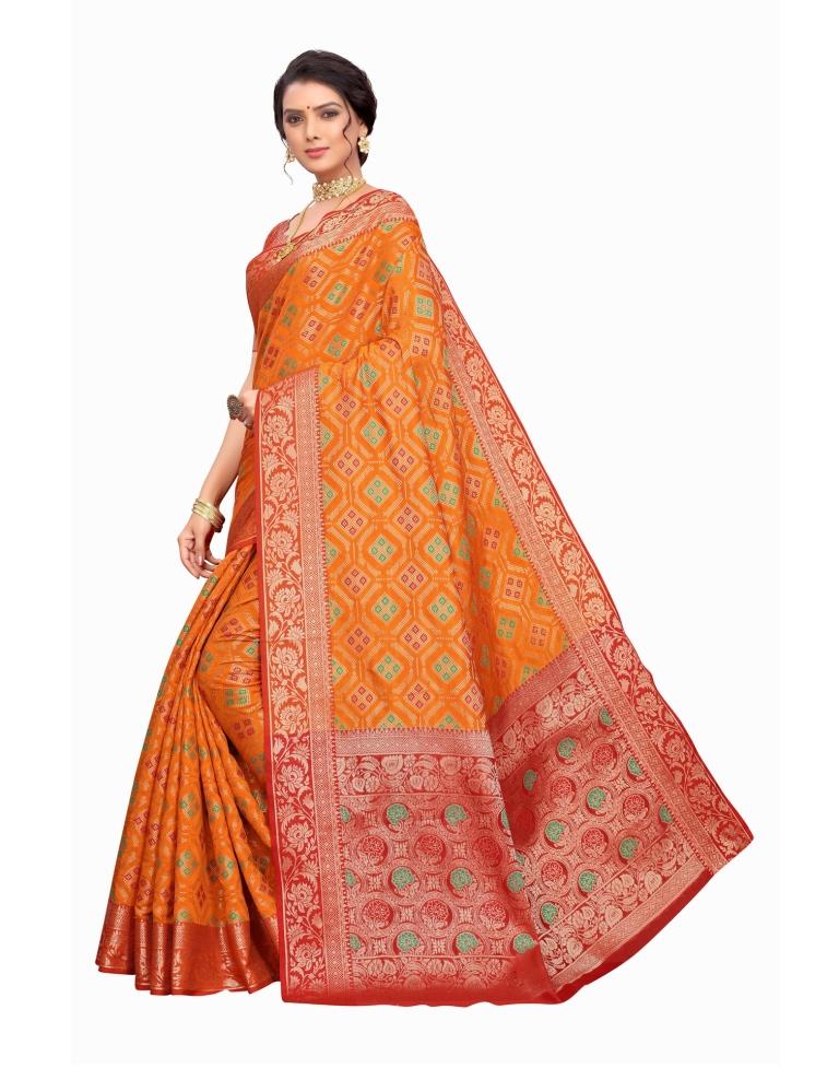 Orange Coloured Poly Silk Jacquard Partywear saree | Leemboodi