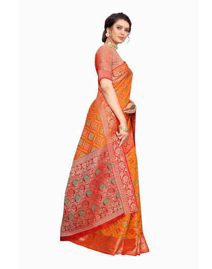 Orange Coloured Poly Silk Jacquard Partywear saree | Leemboodi