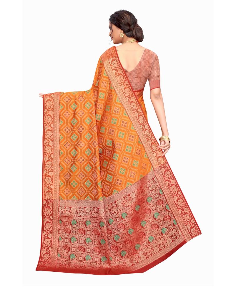 Orange Coloured Poly Silk Jacquard Partywear saree | Leemboodi