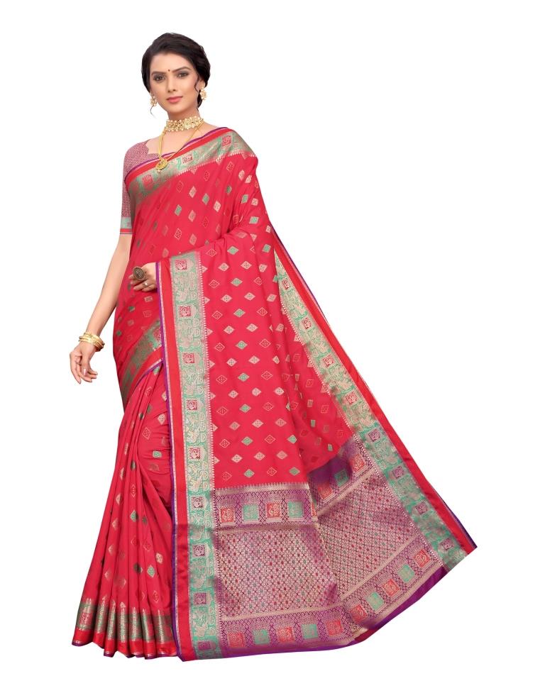Pink Coloured Poly Silk Jacquard Partywear saree | Leemboodi