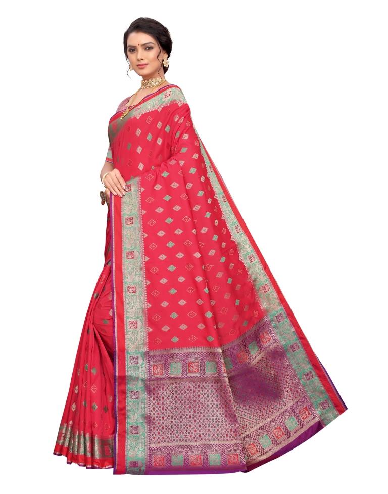 Pink Coloured Poly Silk Jacquard Partywear saree | Leemboodi