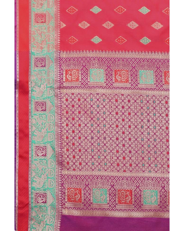 Pink Coloured Poly Silk Jacquard Partywear saree | Leemboodi
