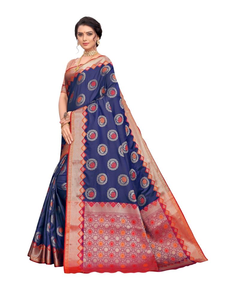 Navy Blue Coloured Poly Silk Jacquard Partywear saree | Leemboodi