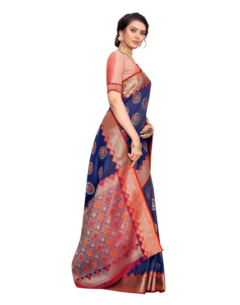 Navy Blue Coloured Poly Silk Jacquard Partywear saree | Leemboodi