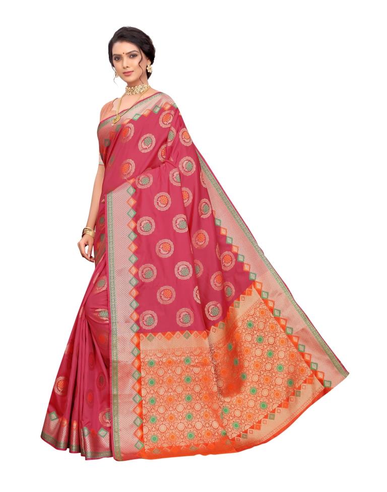 Pink Coloured Poly Silk Jacquard Partywear saree | Leemboodi