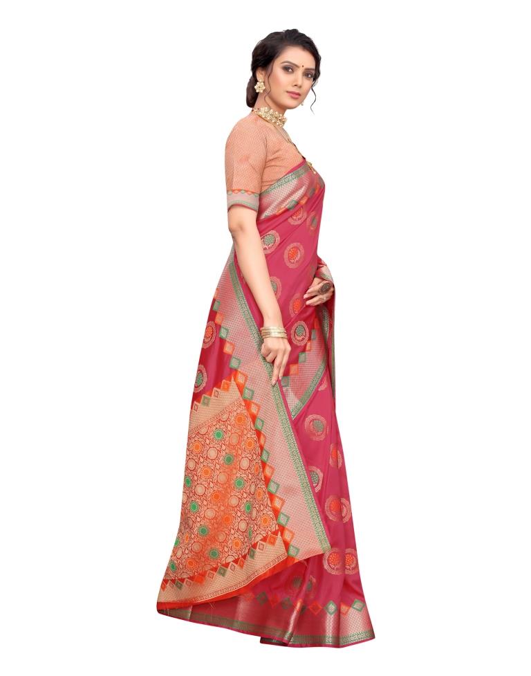 Pink Coloured Poly Silk Jacquard Partywear saree | Leemboodi