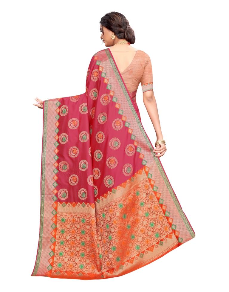 Pink Coloured Poly Silk Jacquard Partywear saree | Leemboodi
