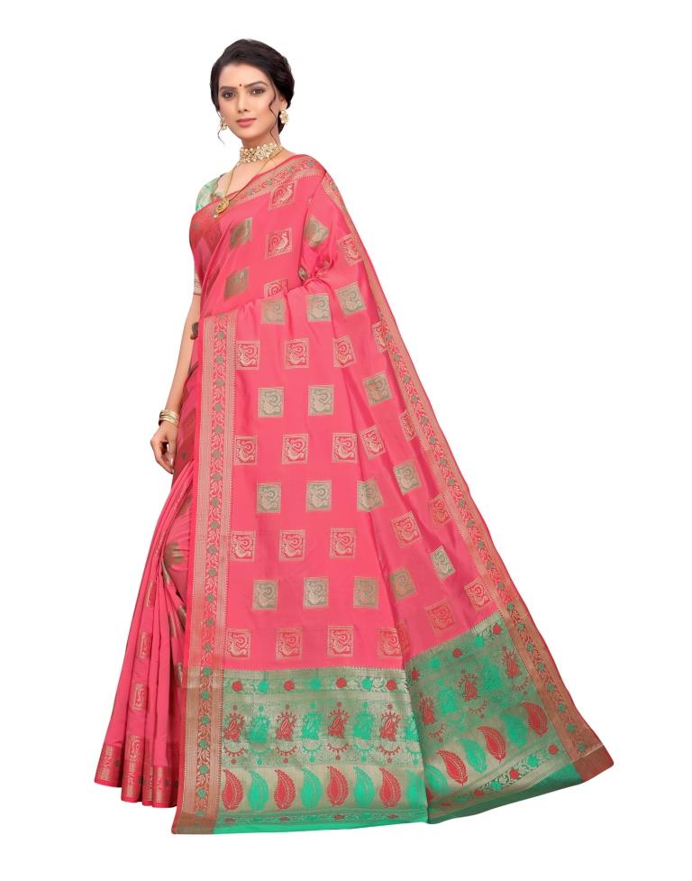 Pink Coloured Poly Silk Jacquard Partywear saree | Leemboodi