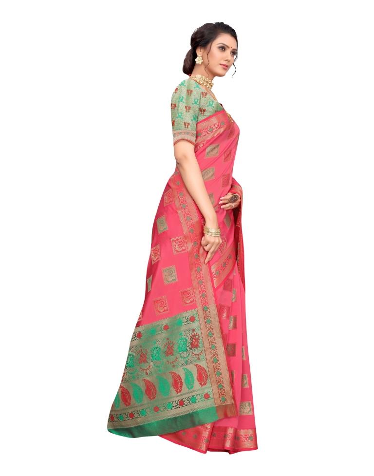 Pink Coloured Poly Silk Jacquard Partywear saree | Leemboodi