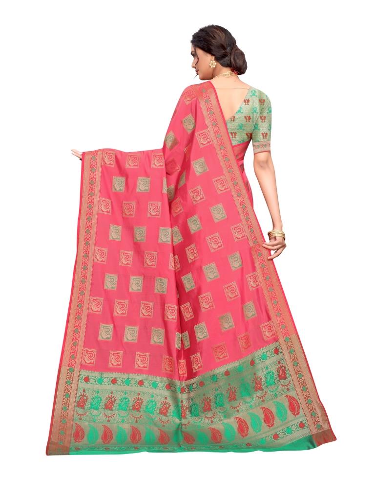 Pink Coloured Poly Silk Jacquard Partywear saree | Leemboodi