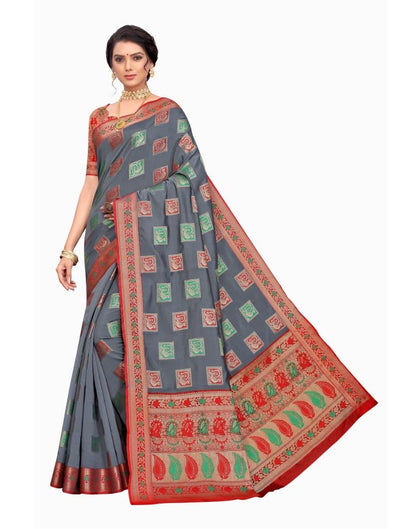 Grey Coloured Poly Silk Jacquard Partywear saree | Leemboodi
