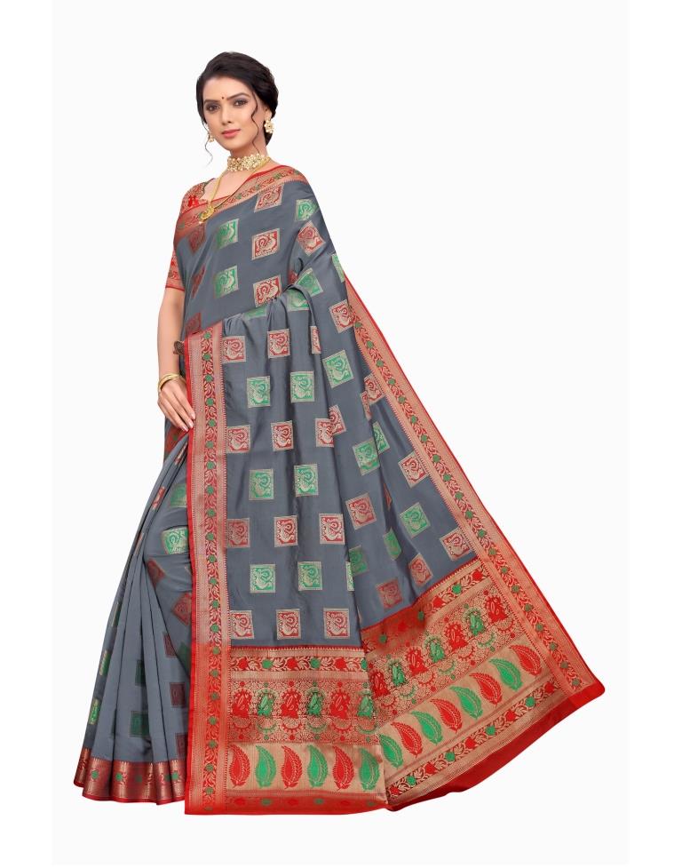 Grey Coloured Poly Silk Jacquard Partywear saree | Leemboodi