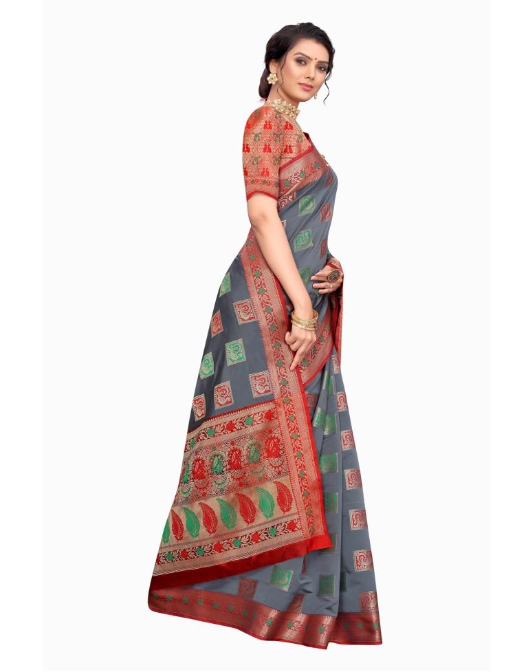 Grey Coloured Poly Silk Jacquard Partywear saree | Leemboodi