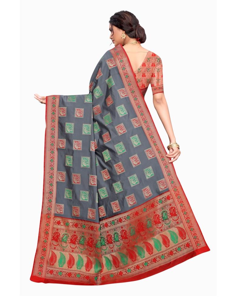 Grey Coloured Poly Silk Jacquard Partywear saree | Leemboodi