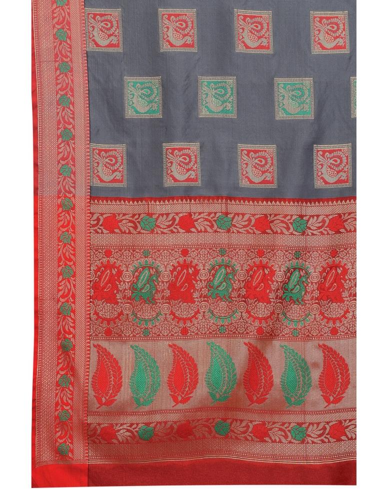 Grey Coloured Poly Silk Jacquard Partywear saree | Leemboodi
