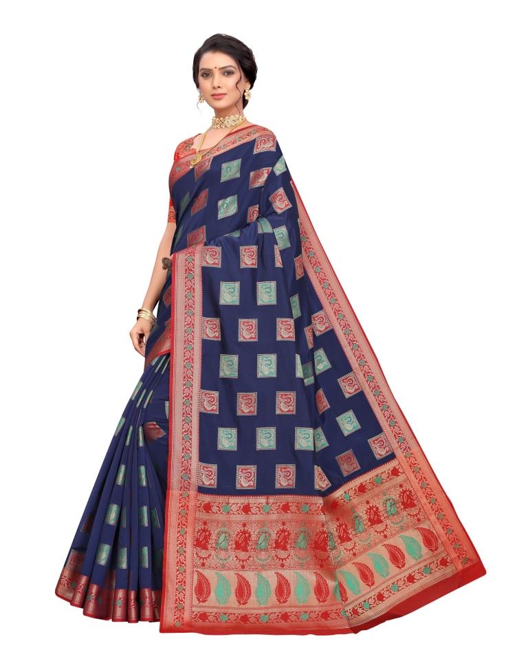 Navy Blue Coloured Poly Silk Jacquard Partywear saree | Leemboodi