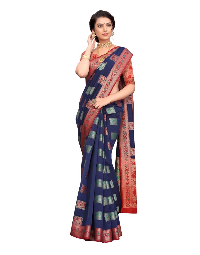 Navy Blue Coloured Poly Silk Jacquard Partywear saree | Leemboodi