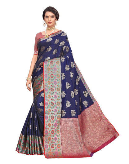 Navy Blue Coloured Poly Silk Jacquard Partywear saree | Leemboodi