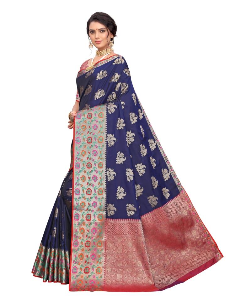 Navy Blue Coloured Poly Silk Jacquard Partywear saree | Leemboodi