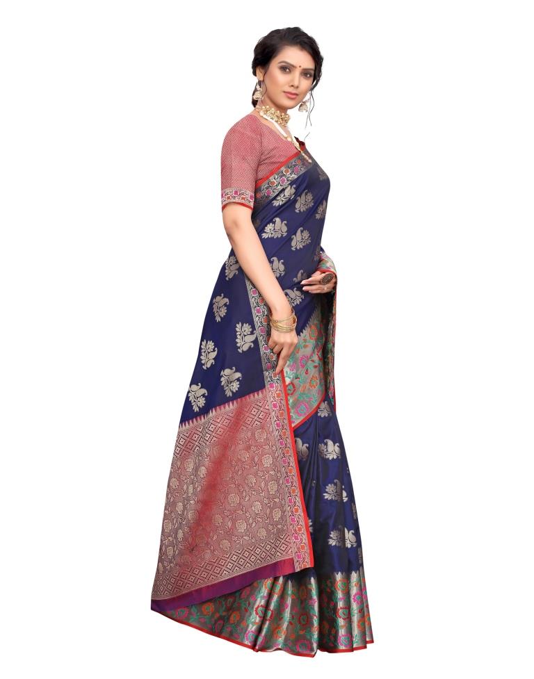 Navy Blue Coloured Poly Silk Jacquard Partywear saree | Leemboodi