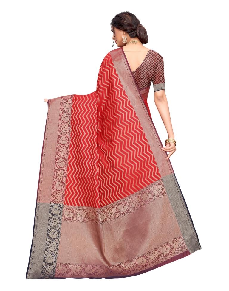 Red Coloured Poly Silk Jacquard Partywear saree | Leemboodi