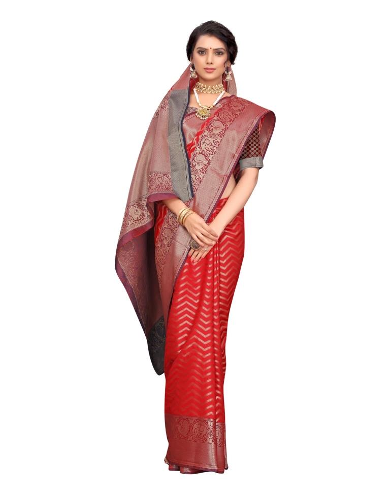 Red Coloured Poly Silk Jacquard Partywear saree | Leemboodi