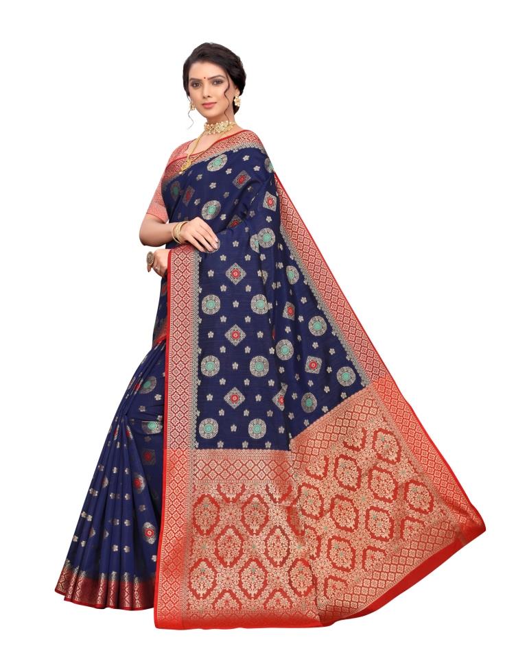 Navy Blue Coloured Poly Silk Jacquard Partywear saree | Leemboodi