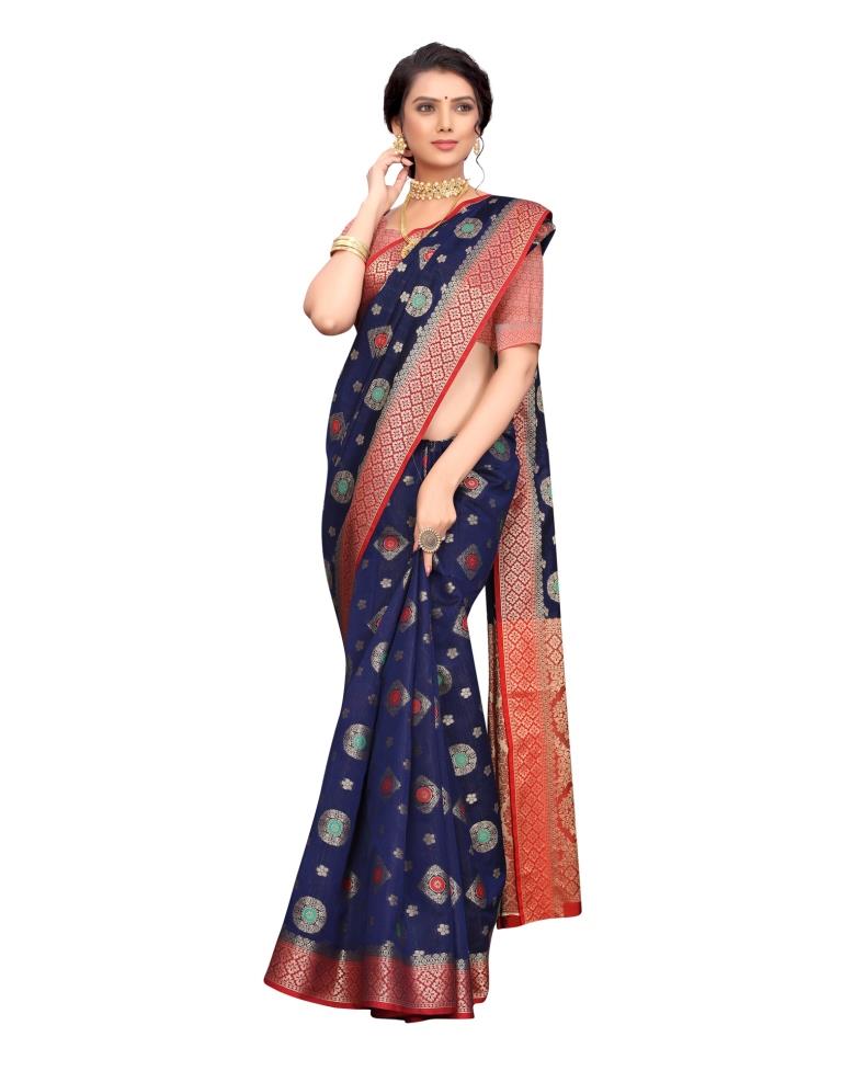 Navy Blue Coloured Poly Silk Jacquard Partywear saree | Leemboodi