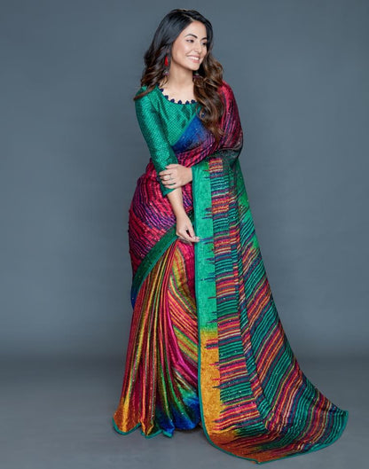 Multicolored Coloured Silk Crepe Printed, Embellished Partywear saree | Sudathi