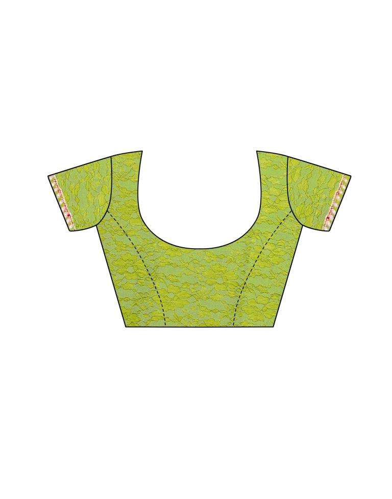 Parrot Green Coloured Embellished Russel Net Saree | Leemboodi