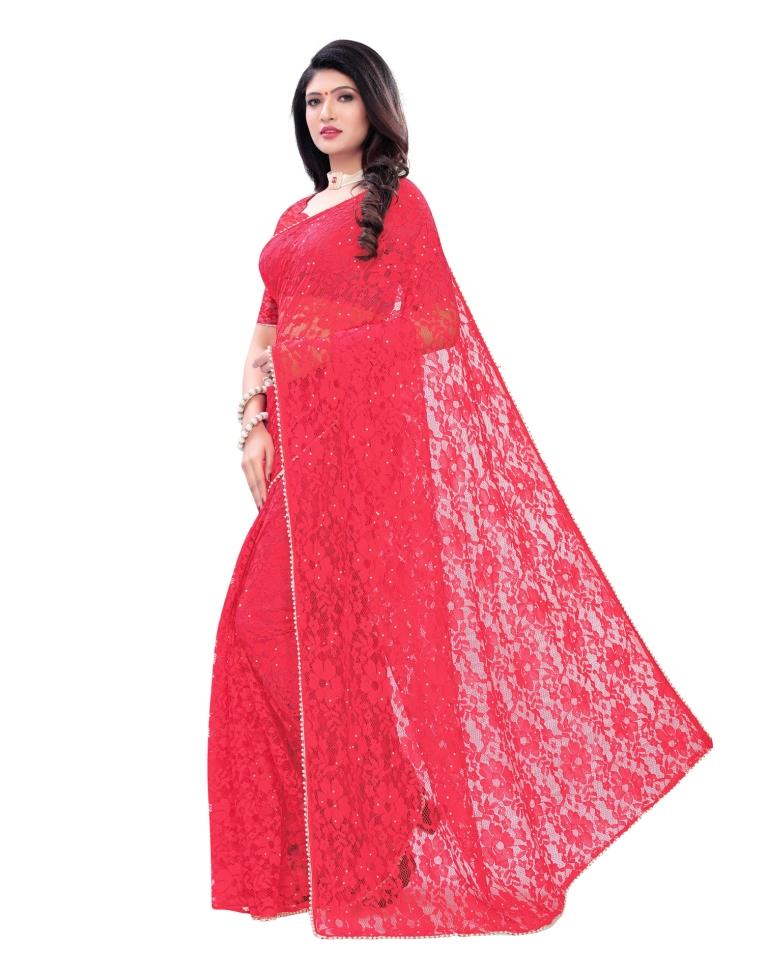 Pink Coloured Embellished Russel Net Saree | Leemboodi