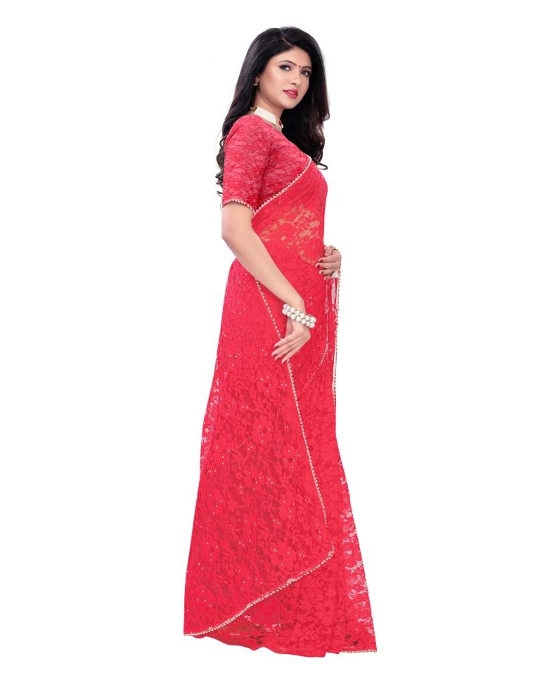 Pink Coloured Embellished Russel Net Saree | Leemboodi