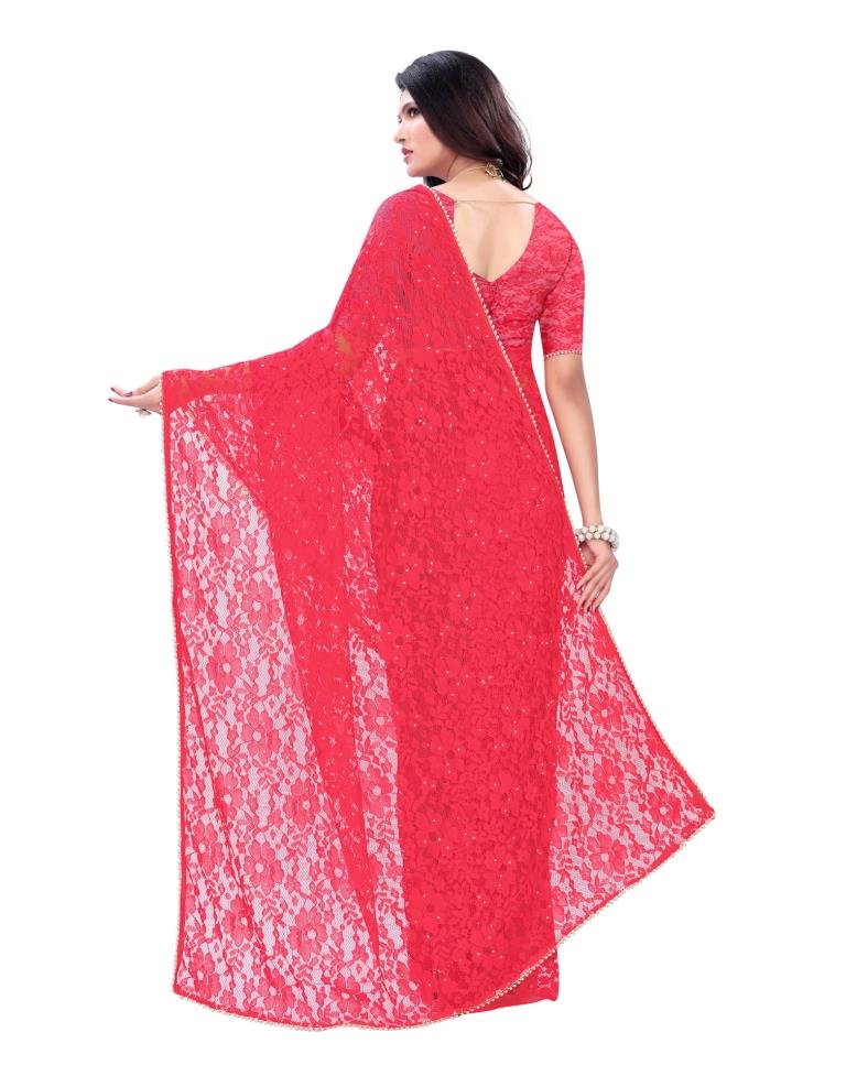 Pink Coloured Embellished Russel Net Saree | Leemboodi