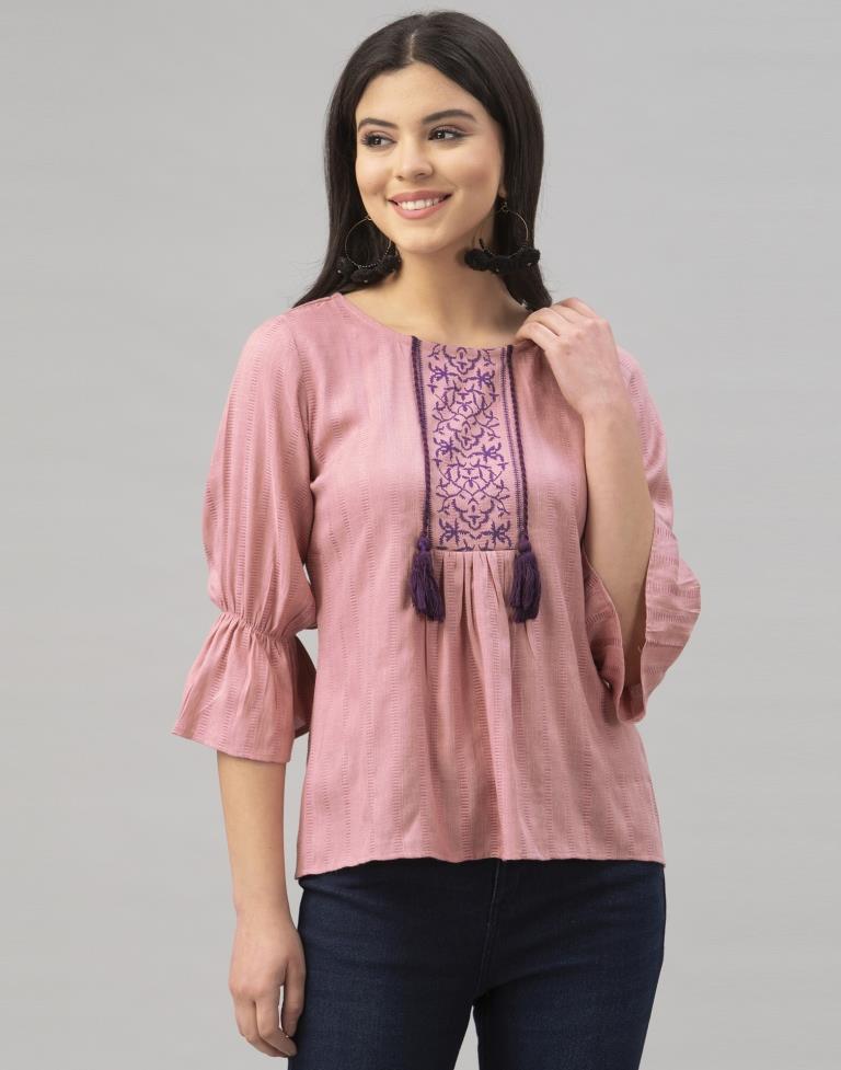 Onion Pink Coloured Marya Silk Plain Top | Leemboodi