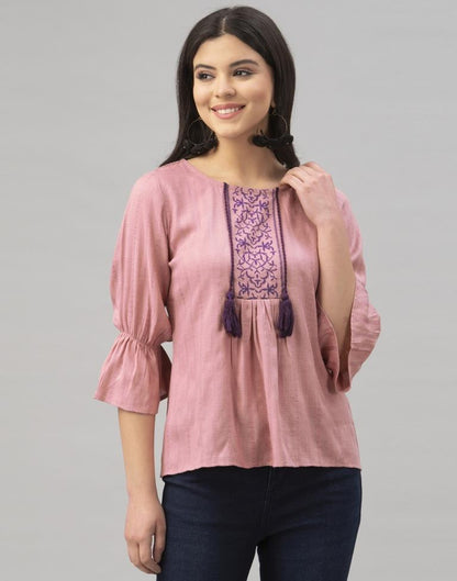 Onion Pink Coloured Marya Silk Plain Top | Leemboodi