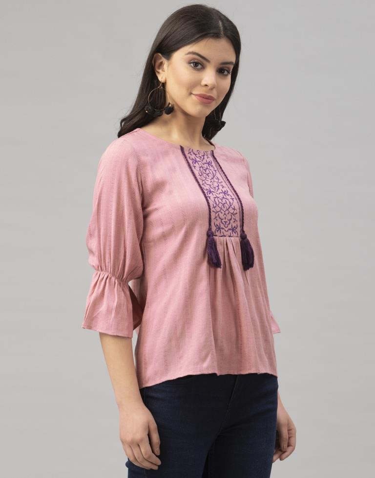 Onion Pink Coloured Marya Silk Plain Top | Leemboodi