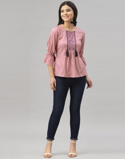 Onion Pink Coloured Marya Silk Plain Top | Leemboodi