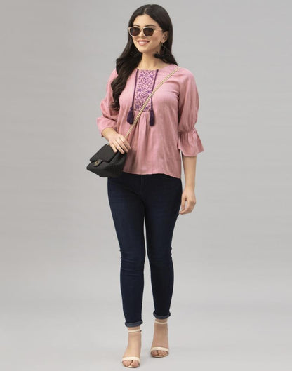 Onion Pink Coloured Marya Silk Plain Top | Leemboodi