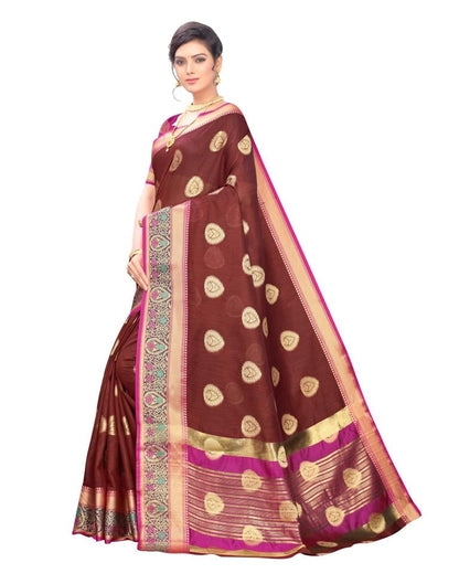 Mahogany Red Coloured Poly Cotton Jacquard Partywear saree | Leemboodi