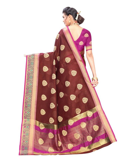 Mahogany Red Coloured Poly Cotton Jacquard Partywear saree | Leemboodi