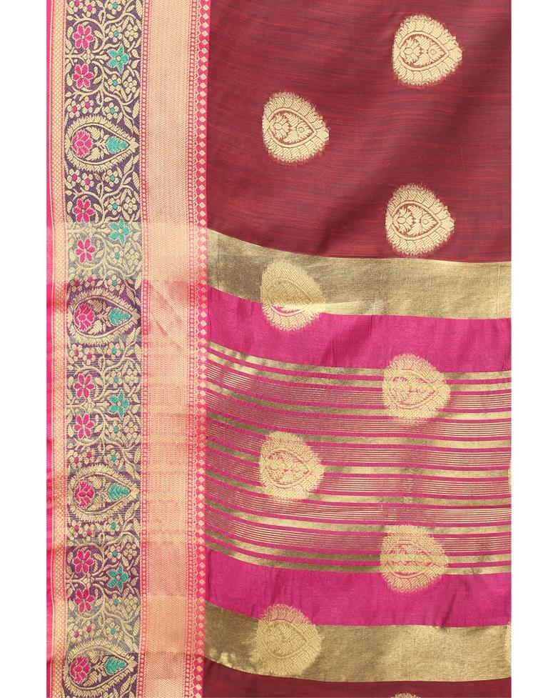 Mahogany Red Coloured Poly Cotton Jacquard Partywear saree | Leemboodi