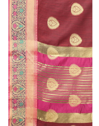 Mahogany Red Coloured Poly Cotton Jacquard Partywear saree | Leemboodi