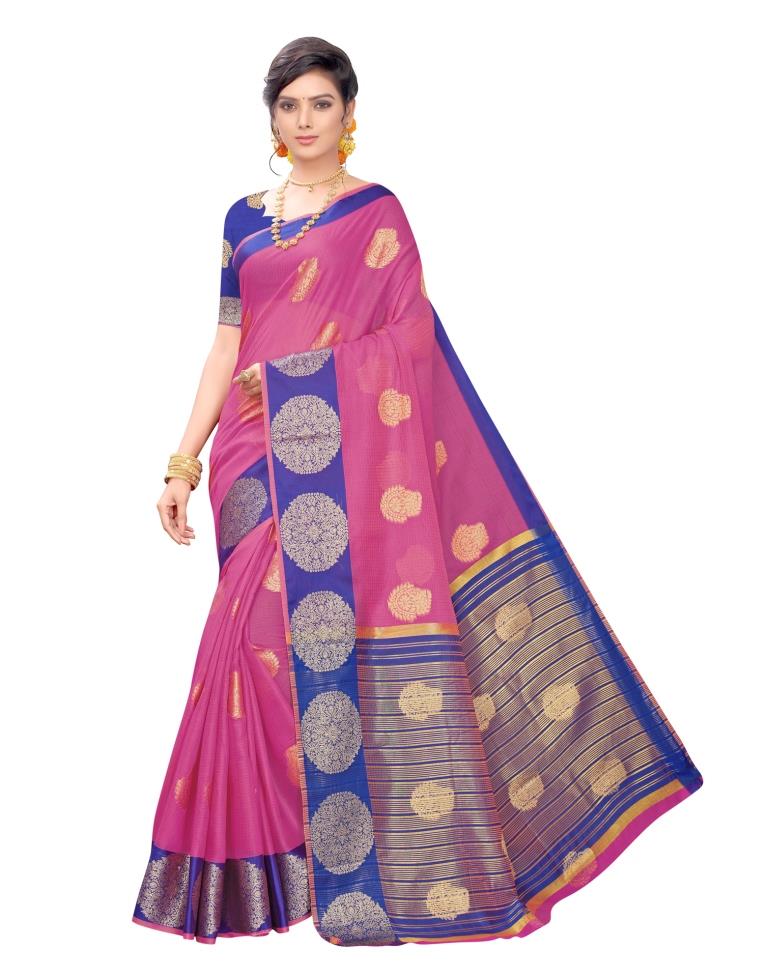 Pink Coloured Poly Cotton Jacquard Partywear saree | Leemboodi