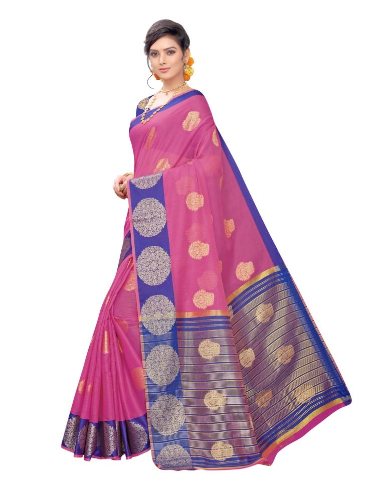 Pink Coloured Poly Cotton Jacquard Partywear saree | Leemboodi