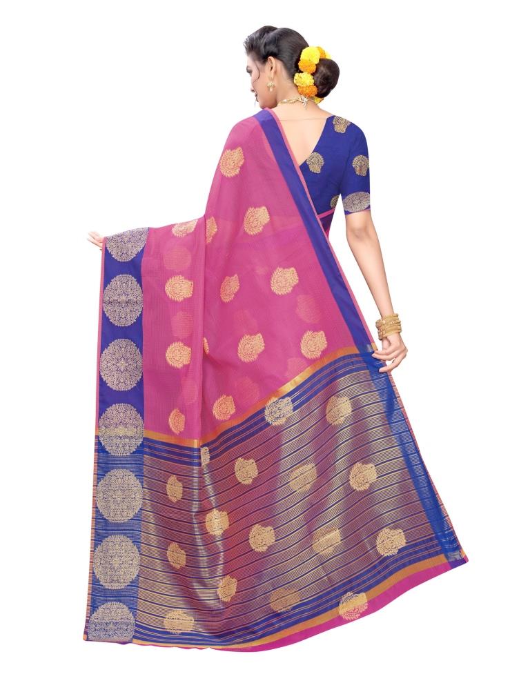 Pink Coloured Poly Cotton Jacquard Partywear saree | Leemboodi