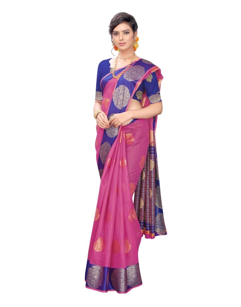 Pink Coloured Poly Cotton Jacquard Partywear saree | Leemboodi