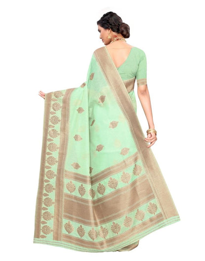 Pista Green Coloured Cotton Blend Jacquard Partywear saree | Leemboodi